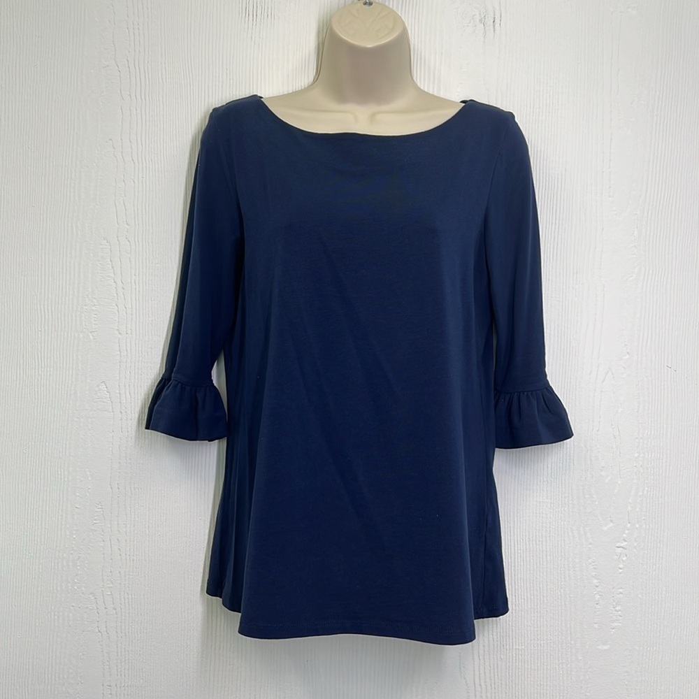 Lilly Pulitzer - Fontaine Navy Blue Bell Sleeves Boatneck Button Closure Top S - Picture 3 of 11